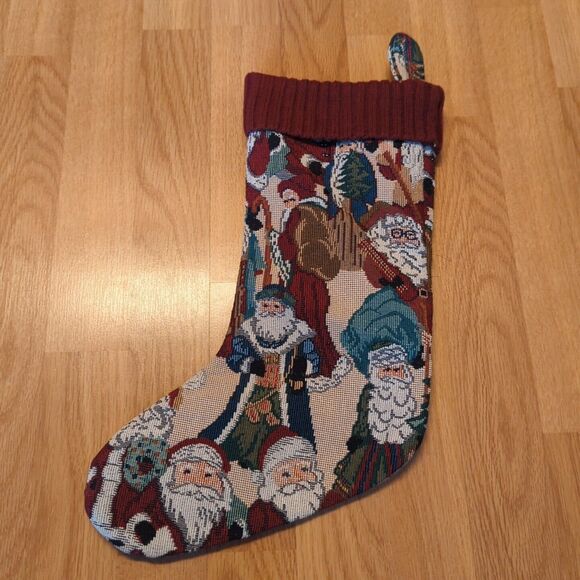 Tapestry Christmas Stocking Old World Santas Knit Cuff Holidays All Over Print - Picture 2 of 7